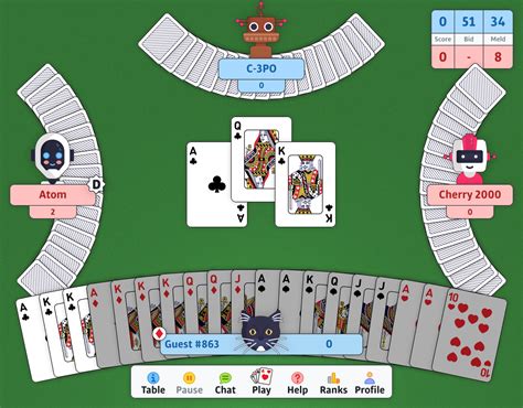 Other Double Deck Pinochle Web Sites; Double Deck Pinochle Software and On Line Games; WWW pages for other types of Pinochle; pinochle glossary; Players and Cards. There are four players; partners sit across from each other. The deck consists of 80 cards, containing A 10 K Q J in each of the four suits, and with four identical copies of each ...